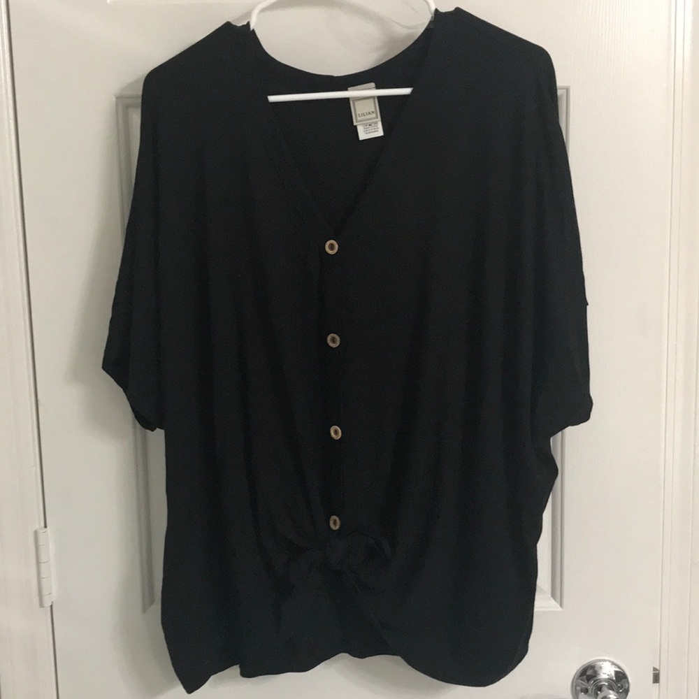 Black button tie front top